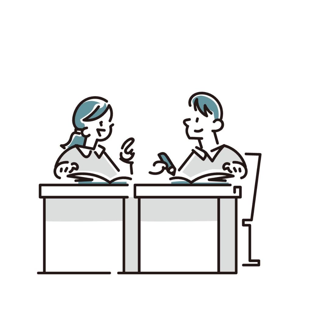 2人でデスクに向かい業務を試しているイラスト