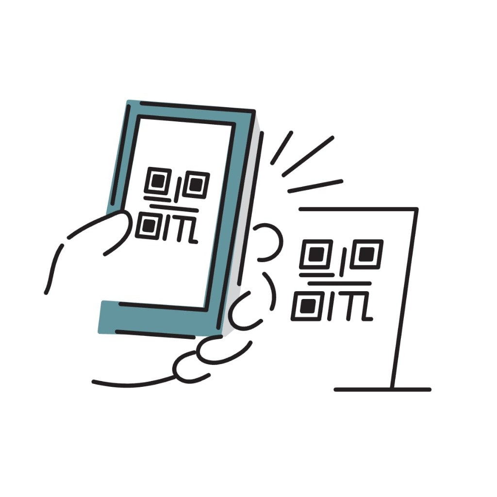 スマートフォンでコードを読み取って商品を登録するイラスト